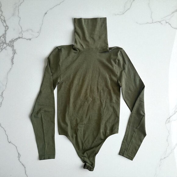 WOLFORD Opaque Natural Olive Green Turtleneck Bodysuit Size XS - Picture 1 of 9